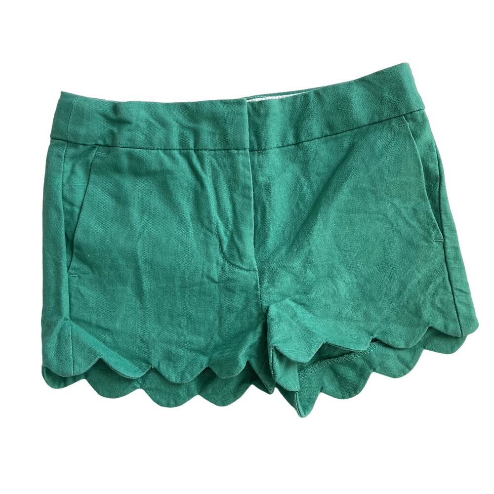 Crewcuts Scalloped Hem Linen Blend Shorts - Green - 4